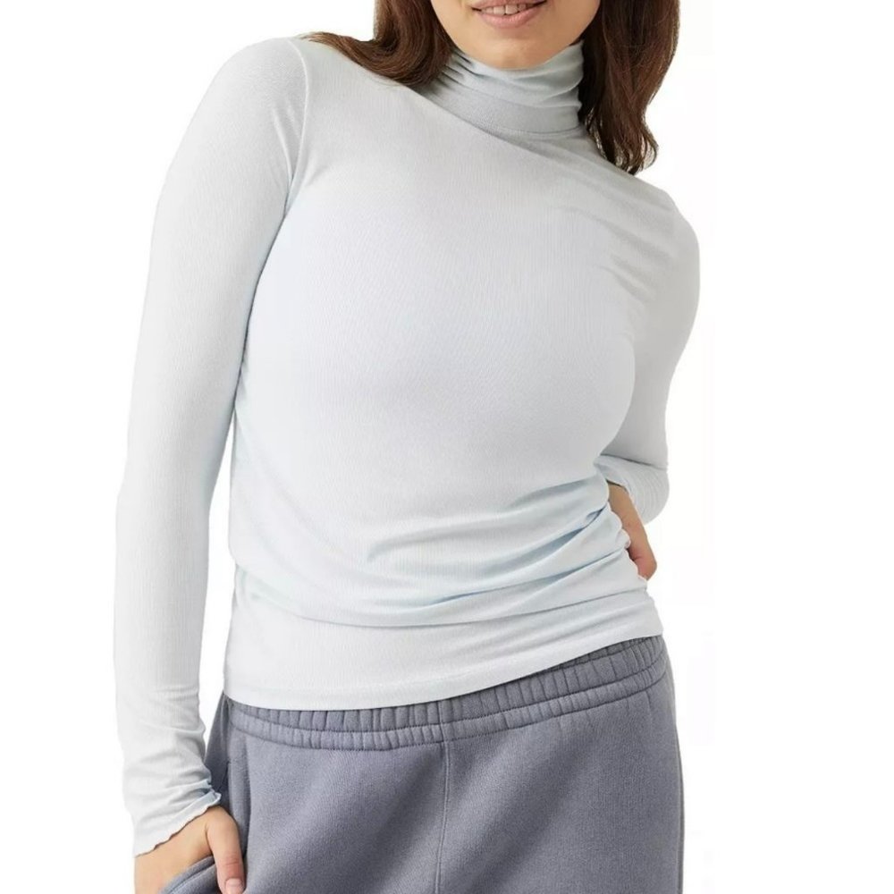 NWOT Outdoorβ Voices Women's Baby Blue SheerRib Turtleneck, Size XL